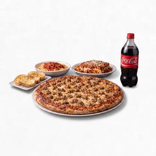 16'' Pizza with Two Toppings, Lasagna or Spaghetti Antipasto Salad, Garlic Bread & 2 Ltr Soda